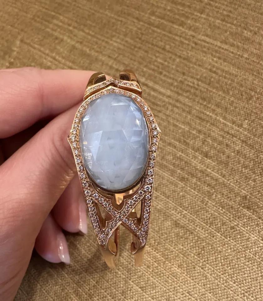 Oval Cut Stephen Webster Crystal Haze & Diamond Cuff Bracelet 18K Rose Gold For Sale
