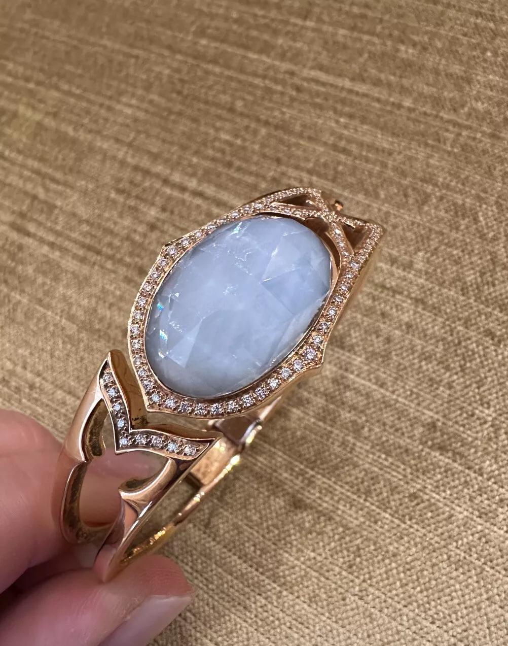 Stephen Webster Crystal Haze & Diamond Cuff Bracelet 18K Rose Gold In Excellent Condition For Sale In La Jolla, CA