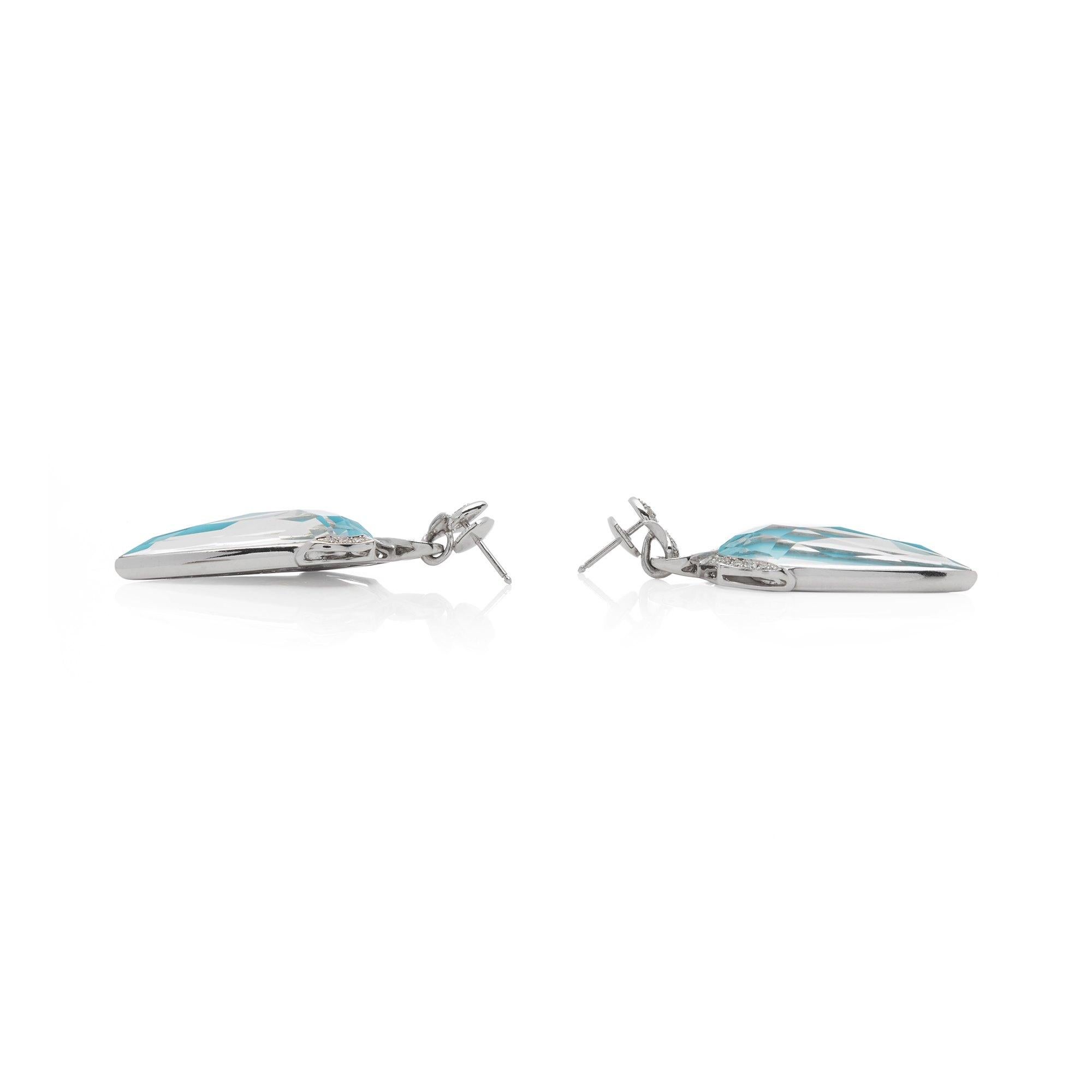 These earrings by Stephen Webster are from his Crystal Haze collection and feature two turquoise and quartz Crystal Haze stones accentuated by white diamonds. Set in white gold and with a post fitting. Complete with Xupes presentation box. Our Xupes
