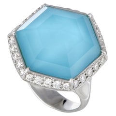 Stephen Webster Deco 18 Karat Gold Diamond Turquoise and Quartz Hexagonal Ring