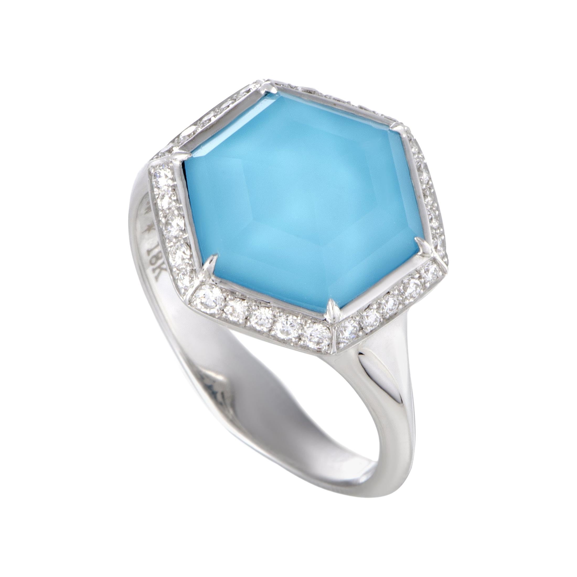 Stephen Webster Deco 18 Karat Gold Diamond Turquoise and Quartz Hexagonal Ring