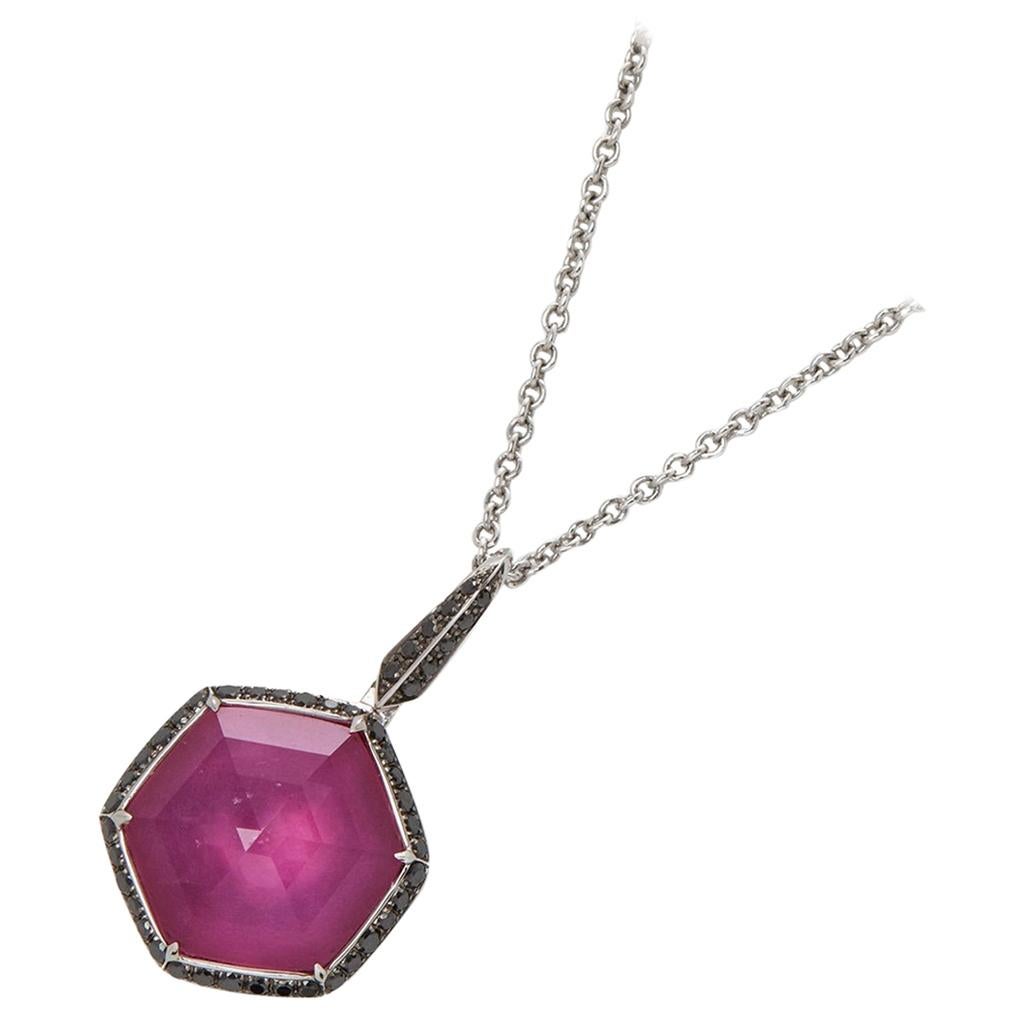 Stephen Webster Deco Haze 18ct White Gold Ruby Quartz and Black Diamond Pendant