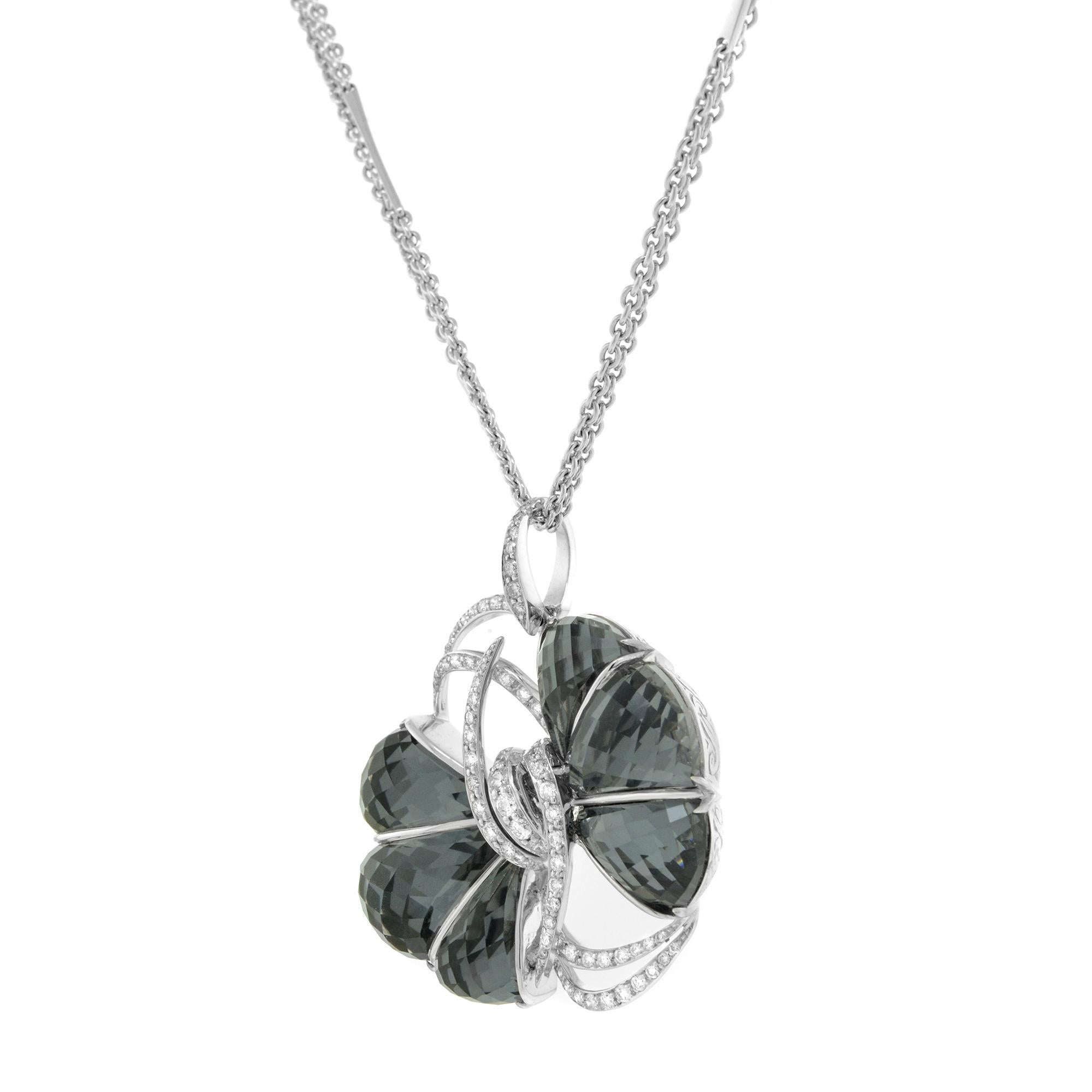 Modern Stephen Webster Diamond Quartz Ladies Pendant Necklace 18k White Gold 1.07Cttw For Sale