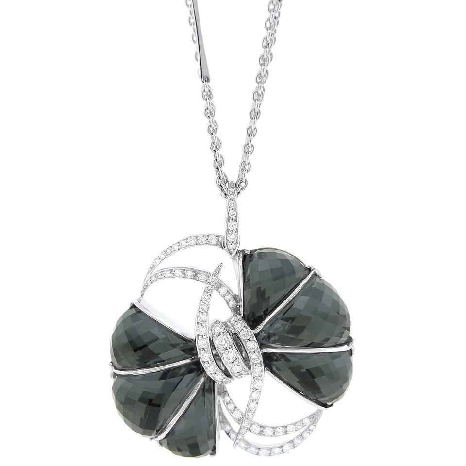 Round Cut Stephen Webster Diamond Quartz Ladies Pendant Necklace 18k White Gold 1.07Cttw For Sale