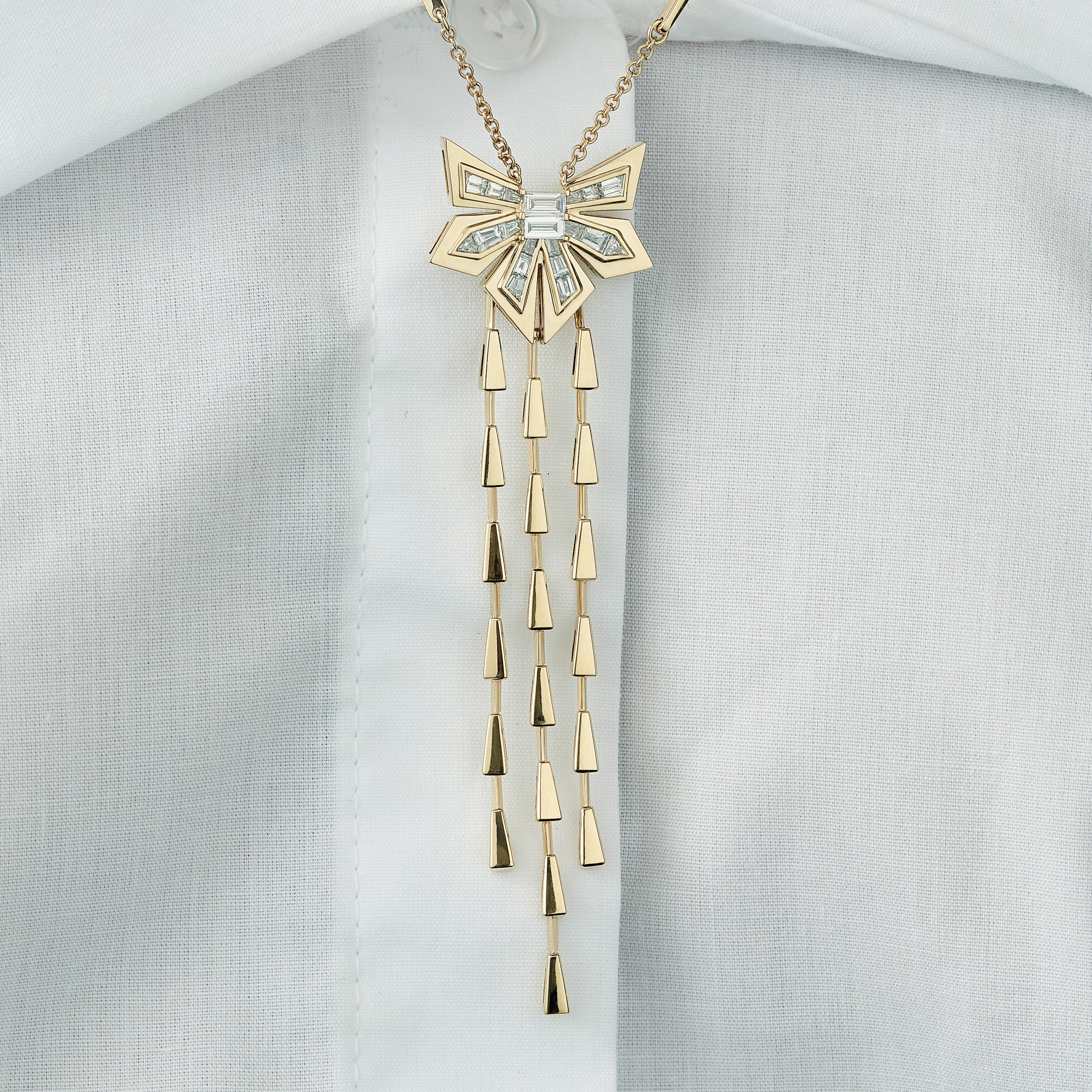 Baguette Cut Stephen Webster Dynamite Cascade 18 Karat Yellow Gold and White Diamond Necklace For Sale