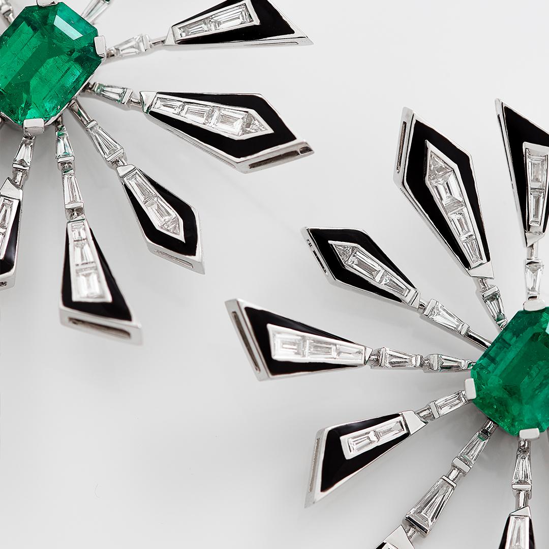 Contemporary Stephen Webster Dynamite White Gold and Emerald Damage is Already Done Earrings