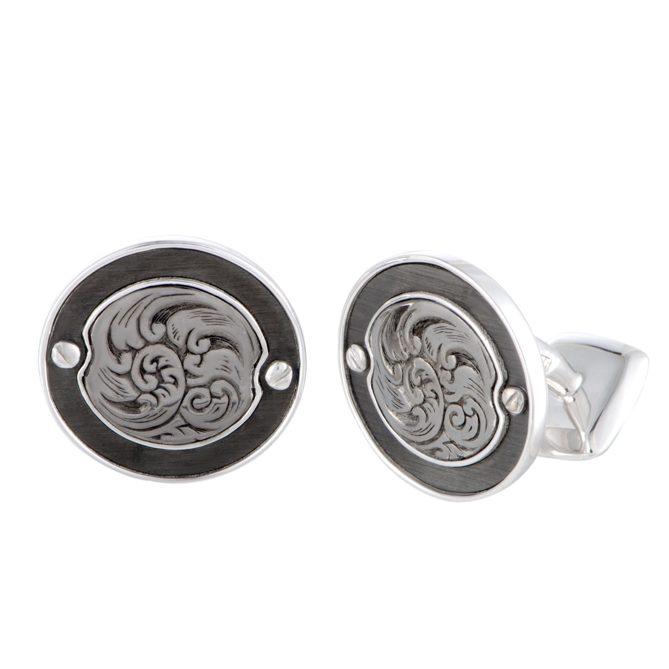 Stephen Webster England Made Me Silver and Mother of Pearl Round Cufflinks