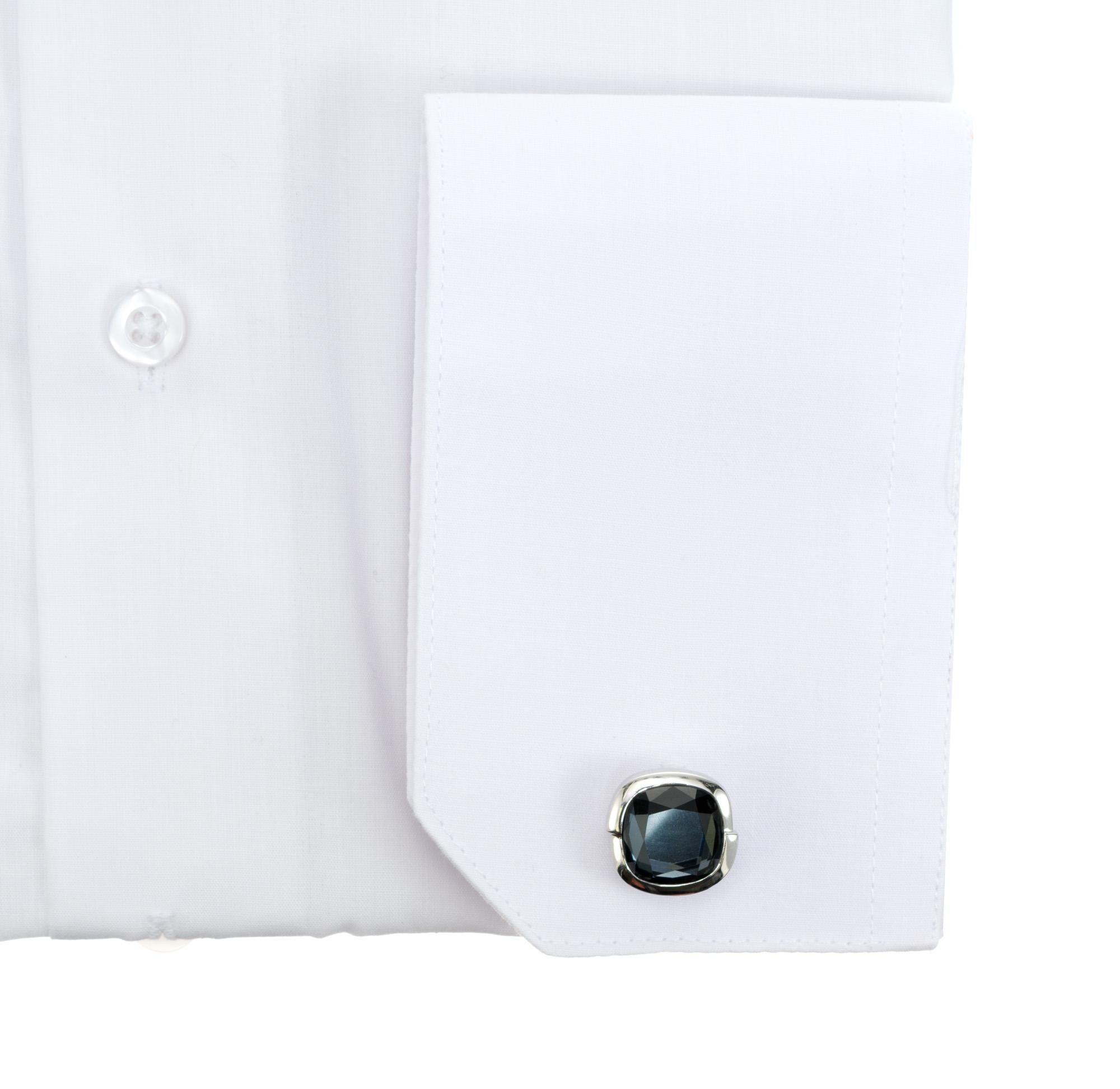 Stephen Webster Faceted Hematite Crystal Haze White Gold Cufflinks In Good Condition For Sale In Stamford, CT