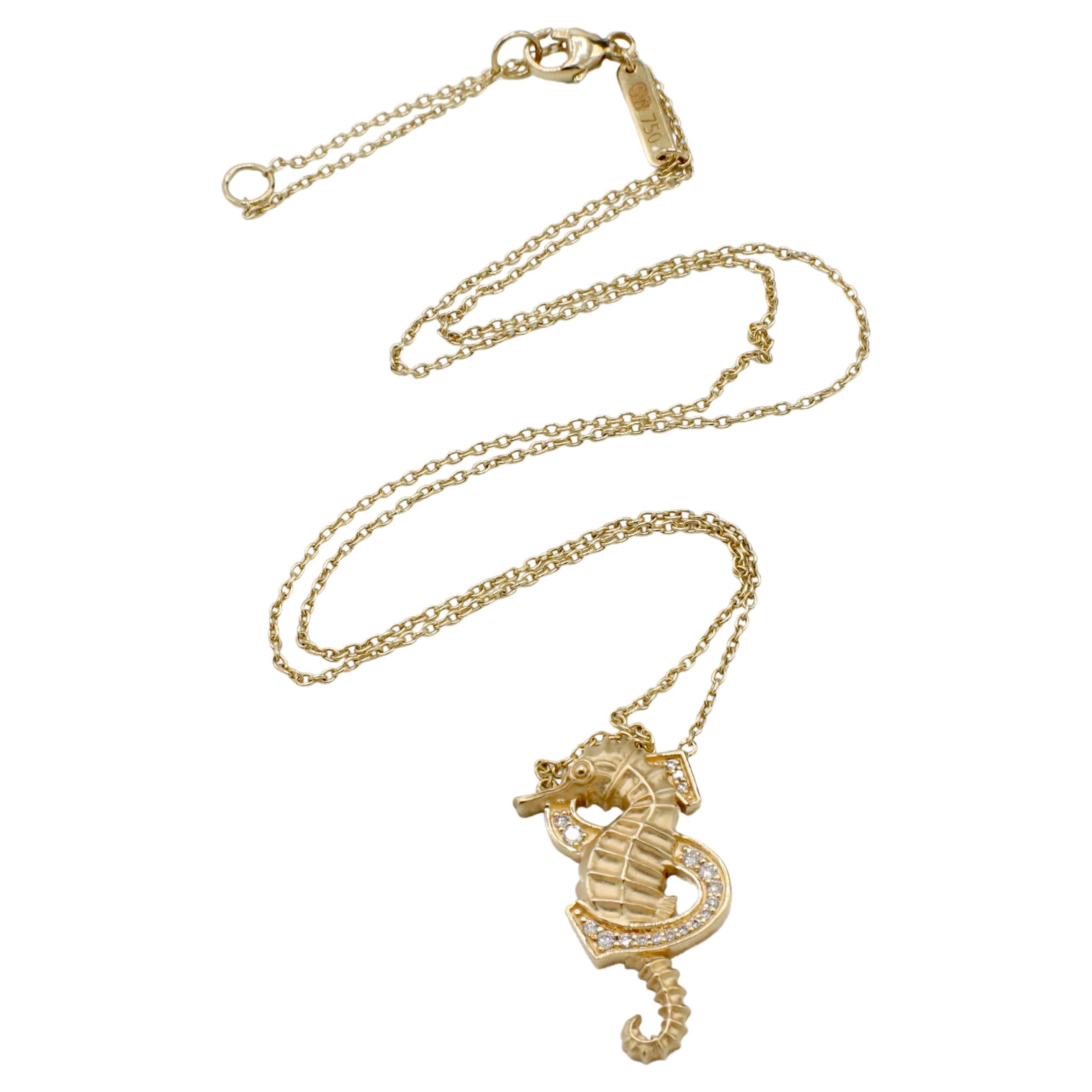Stephen Webster Fish Tales S is for Seahorse Gold & Natural Diamond Necklace
Metal: 18k yellow gold
Weight: 3.79 grams
Diamonds: Approx. .07 CTW round natural diamonds G VS
Dimensions: 21 x 12mm
Chain length: 16.5 inches
Retail: $1,500 USD