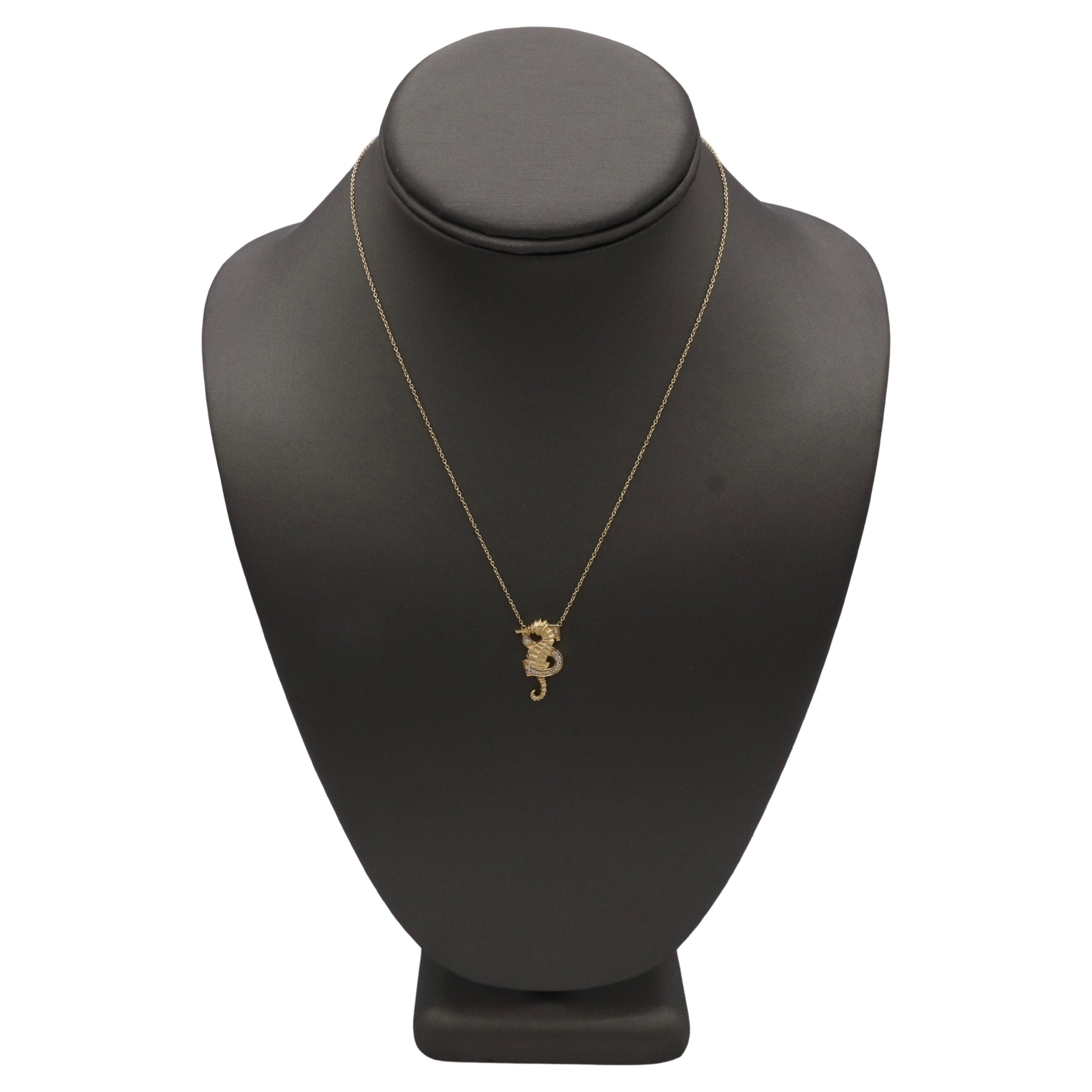 Modern Stephen Webster Fish Tales S is for Seahorse Gold & Natural Diamond Necklace For Sale