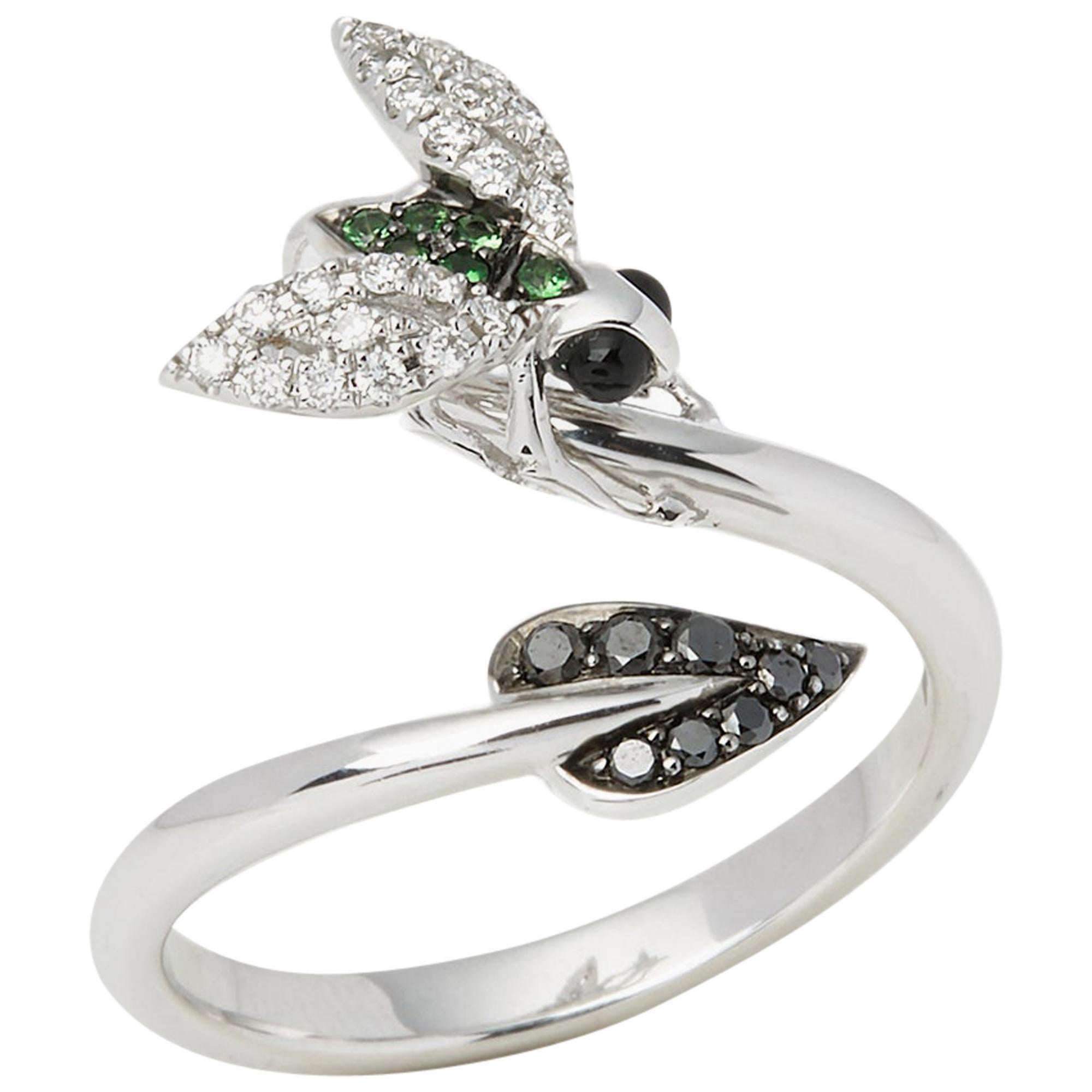 Stephen Webster Fly by Night 18 Carat White Gold Tsavorite And Diamond Ring