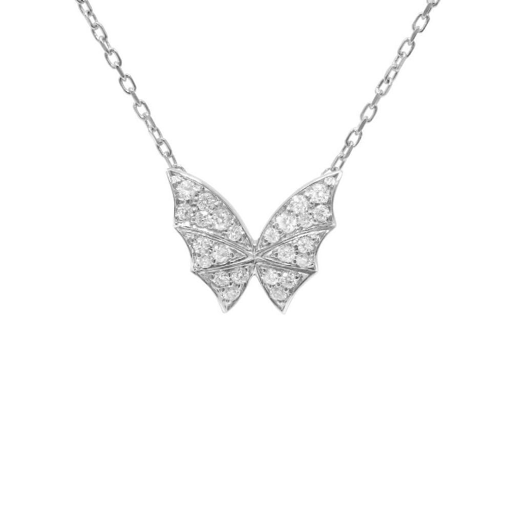 Handcrafted in 18ct white gold and 0.35 carat white diamond pavé, this 'Fly By Night' Pavé Small Necklace is a chic addition to a contemporary wardrobe. This piece is a tribute to the wonderful, nocturnal winged creatures that live within the dark
