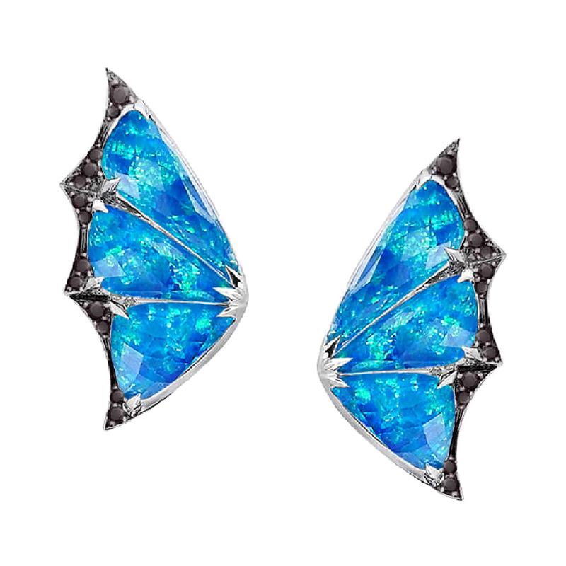 Stephen Webster Fly by Night Black Opalescent Crystal Haze and Diamond Earstuds
