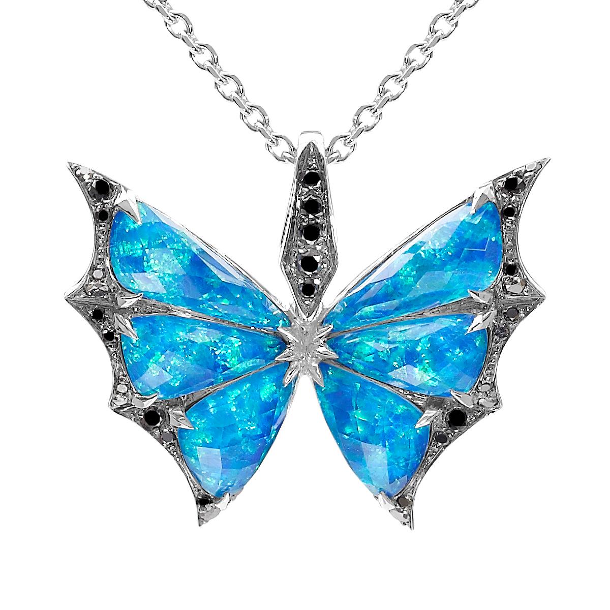 This delightful 'Fly By Night' Crystal Haze Small Pendant is handcrafted in timeless 18k white gold, unique black opalescent with clear quartz Crystal Haze (5.12 carats) and elegant 0.19 carat black diamond pavé. This piece is perfect to wear both