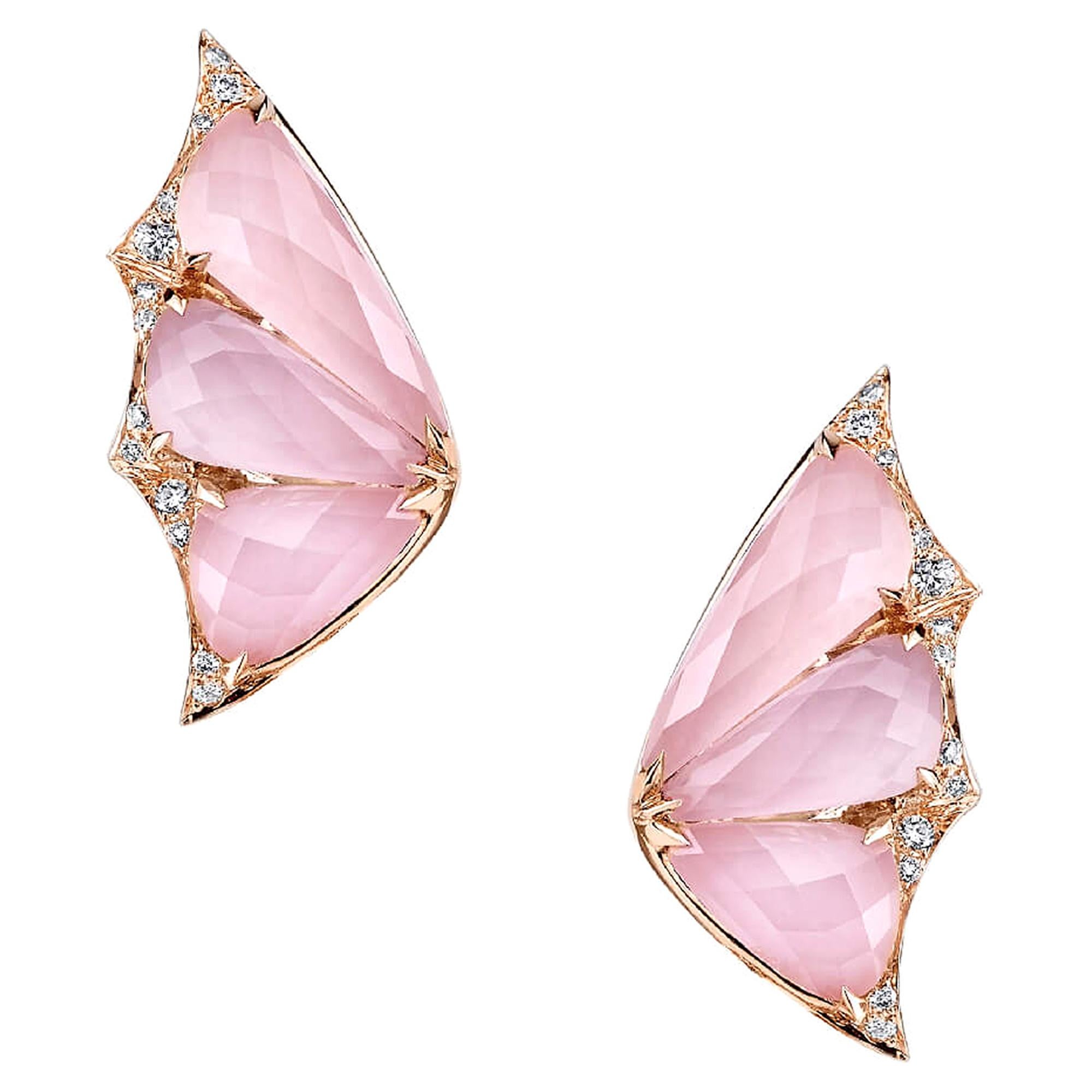 Stephen Webster Fly by Night Pink Opal Crystal Haze and White Diamond  Earstuds For Sale at 1stDibs