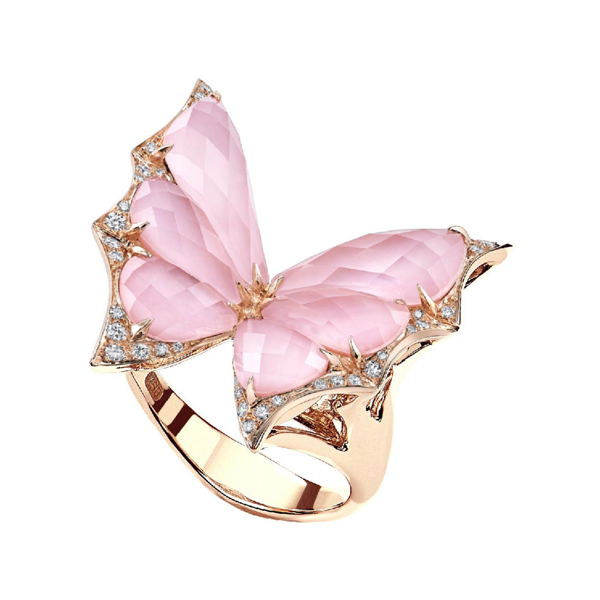 Stephen Webster Fly by Night Pink Opal Crystal Haze and White Diamond Ring