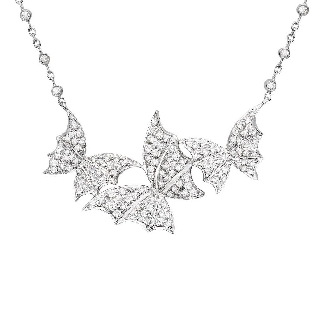 This 'Fly By Night' Pavé Triple Necklace is handcrafted in 18ct white gold and 1.29 carat white diamond pavé. Inspired by the nocturnal winged creatures that live within the depths of the forest, this piece is perfect to wear for any evening