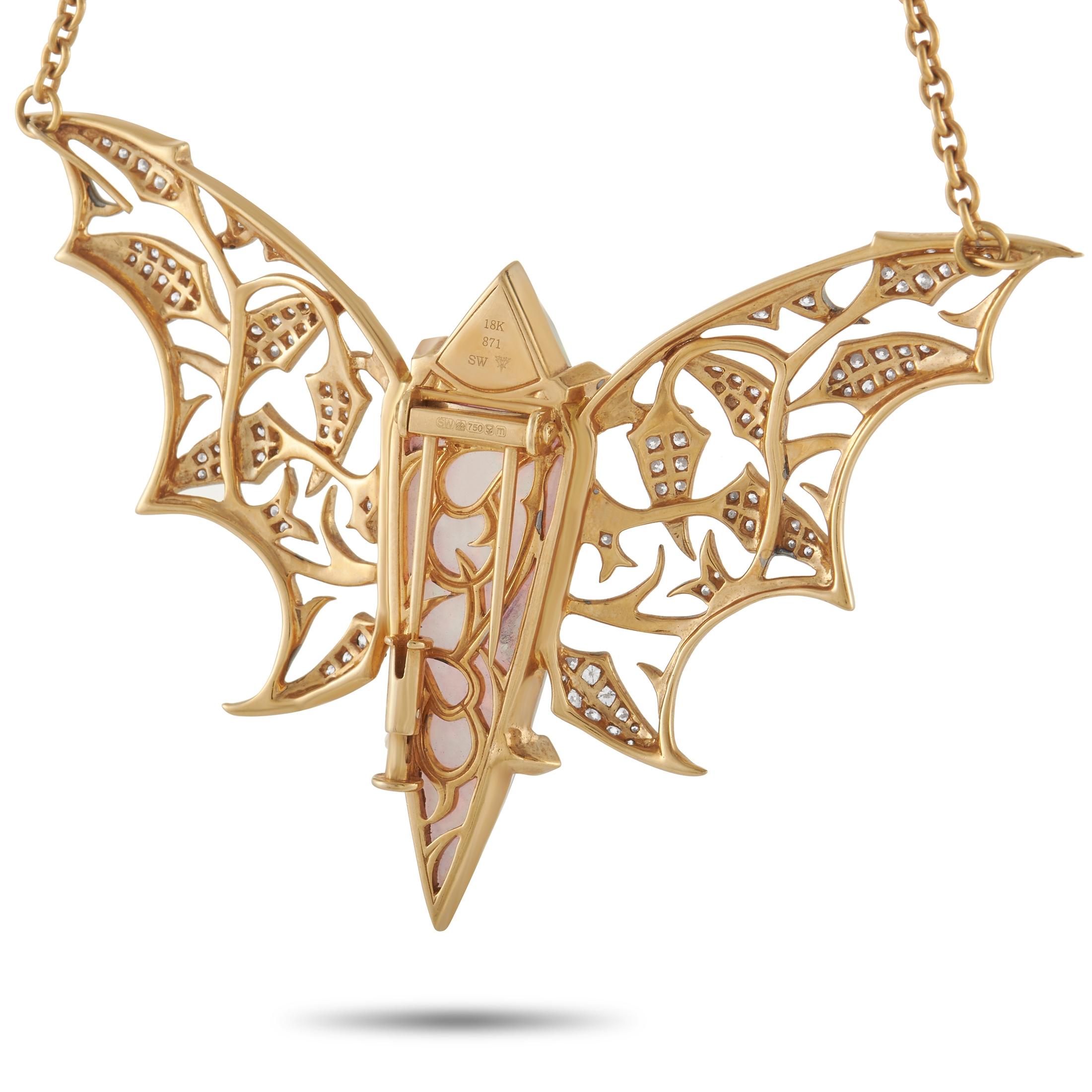 Mixed Cut Stephen Webster Fly By Night Yellow Gold Diamond, Opal, and Quartz Bat Necklace
