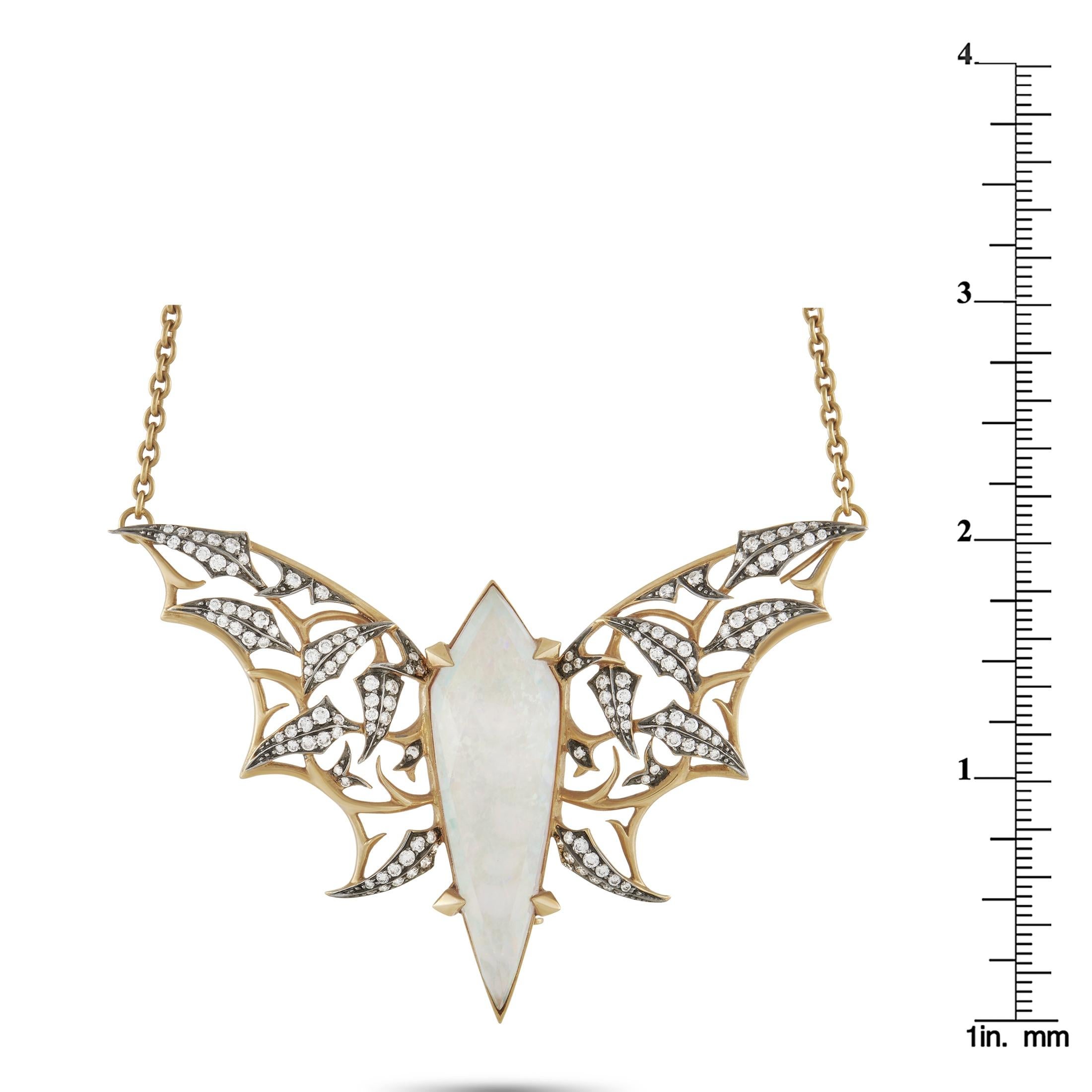 Women's Stephen Webster Fly By Night Yellow Gold Diamond, Opal, and Quartz Bat Necklace