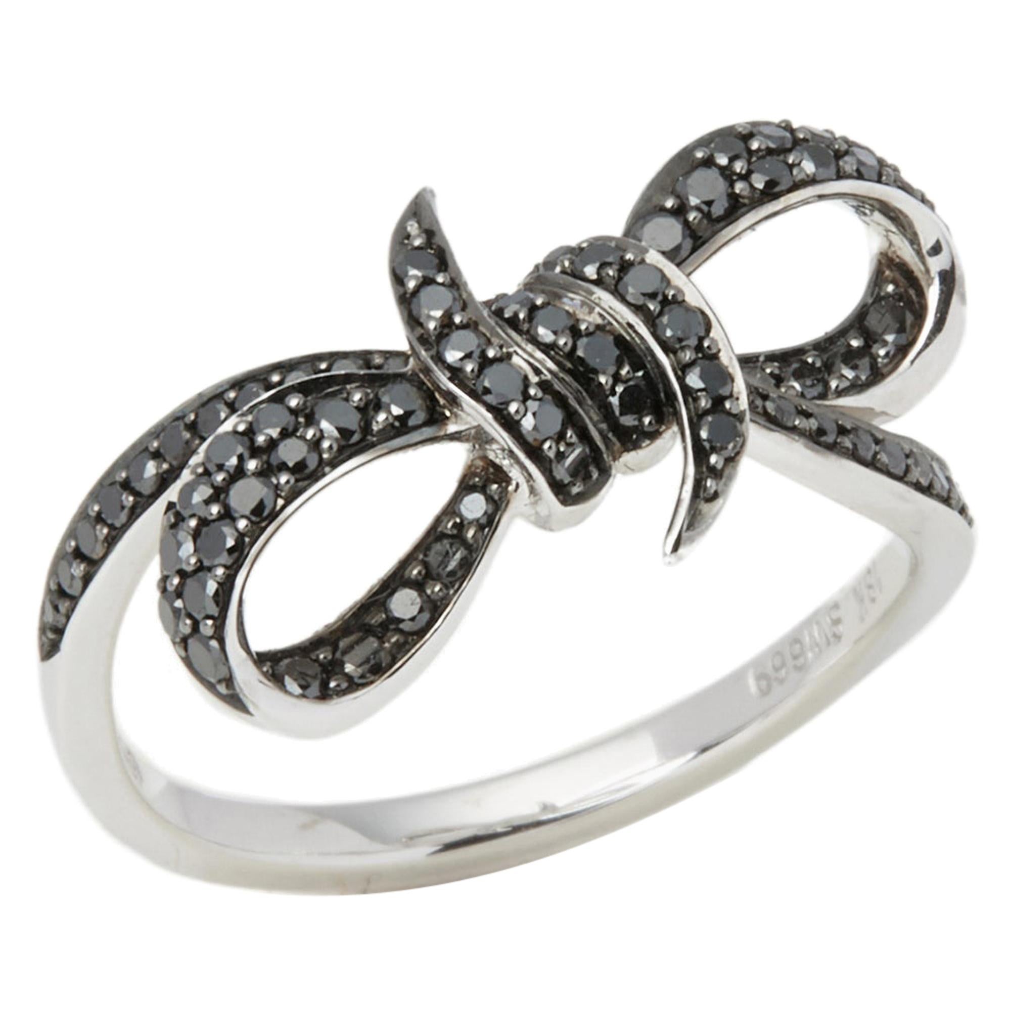 Stephen Webster Forget Me Knot 18ct White Gold Black Diamond Small Bow Ring 