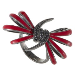 Stephen Webster Forget Me Knot Enameled Silver and Black Sapphire Bow Ring