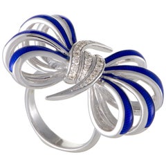 Stephen Webster Forget Me Knot Enameled Silver and Diamond Bow Ring