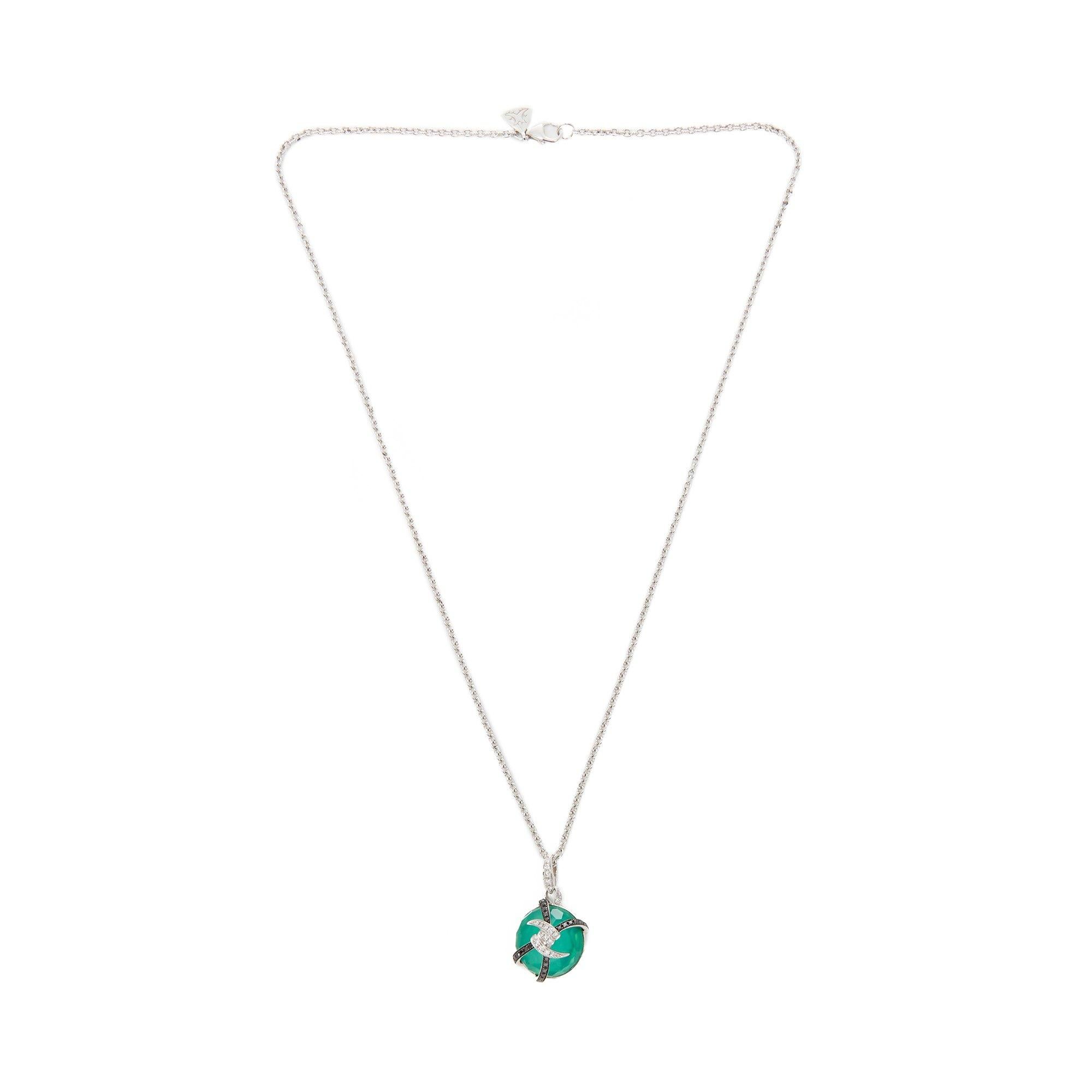 Stephen Webster Forget Me Not 18 Karat Gold Diamant und Grüner Achat Halskette (Rundschliff)
