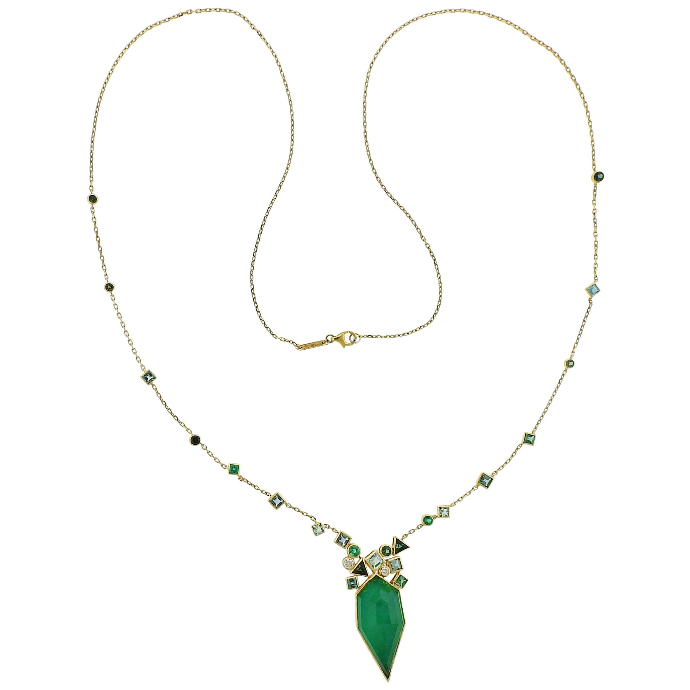 Stephen Webster Gold Struck Agate Emerald Diamond Tourmaline Necklace For Sale