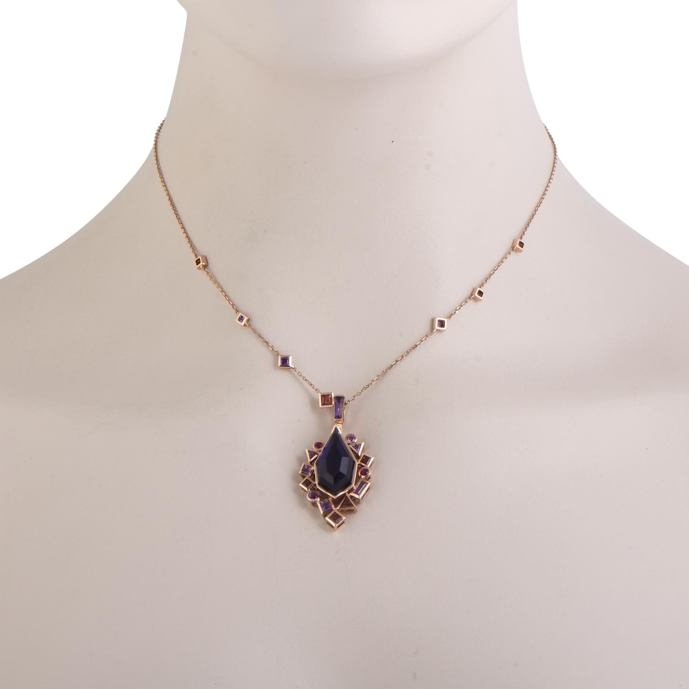 This gorgeous “Gold Struck” necklace will accentuate your look in a fascinatingly attractive manner thanks to the wonderfully offbeat design and fashionable gemstone décor. The necklace is presented by Stephen Webster, and it is made of alluring 18K