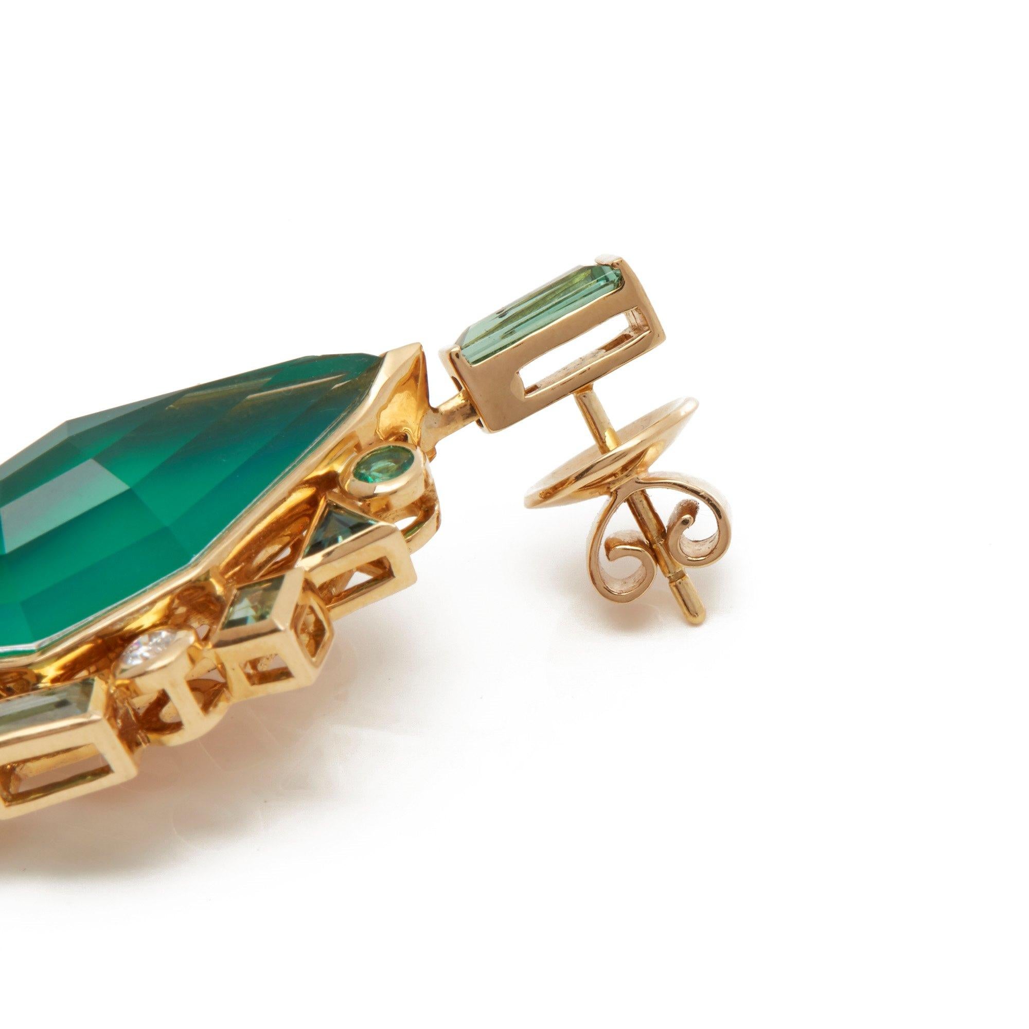 Mixed Cut Stephen Webster Green Agate Crystal Haze Gold Struck 18ct Yellow Gold Earrings For Sale