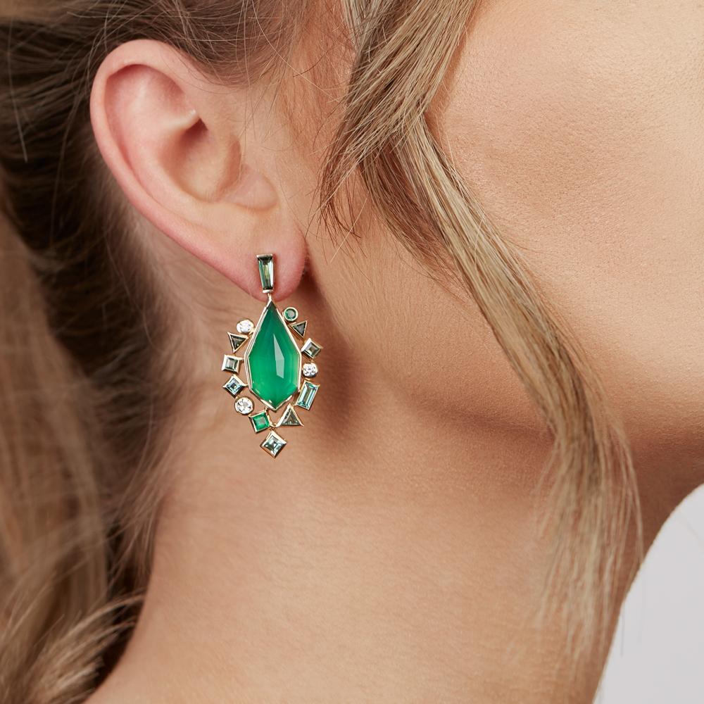 Stephen Webster Green Agate Crystal Haze Gold Struck 18ct Yellow Gold Earrings For Sale 1