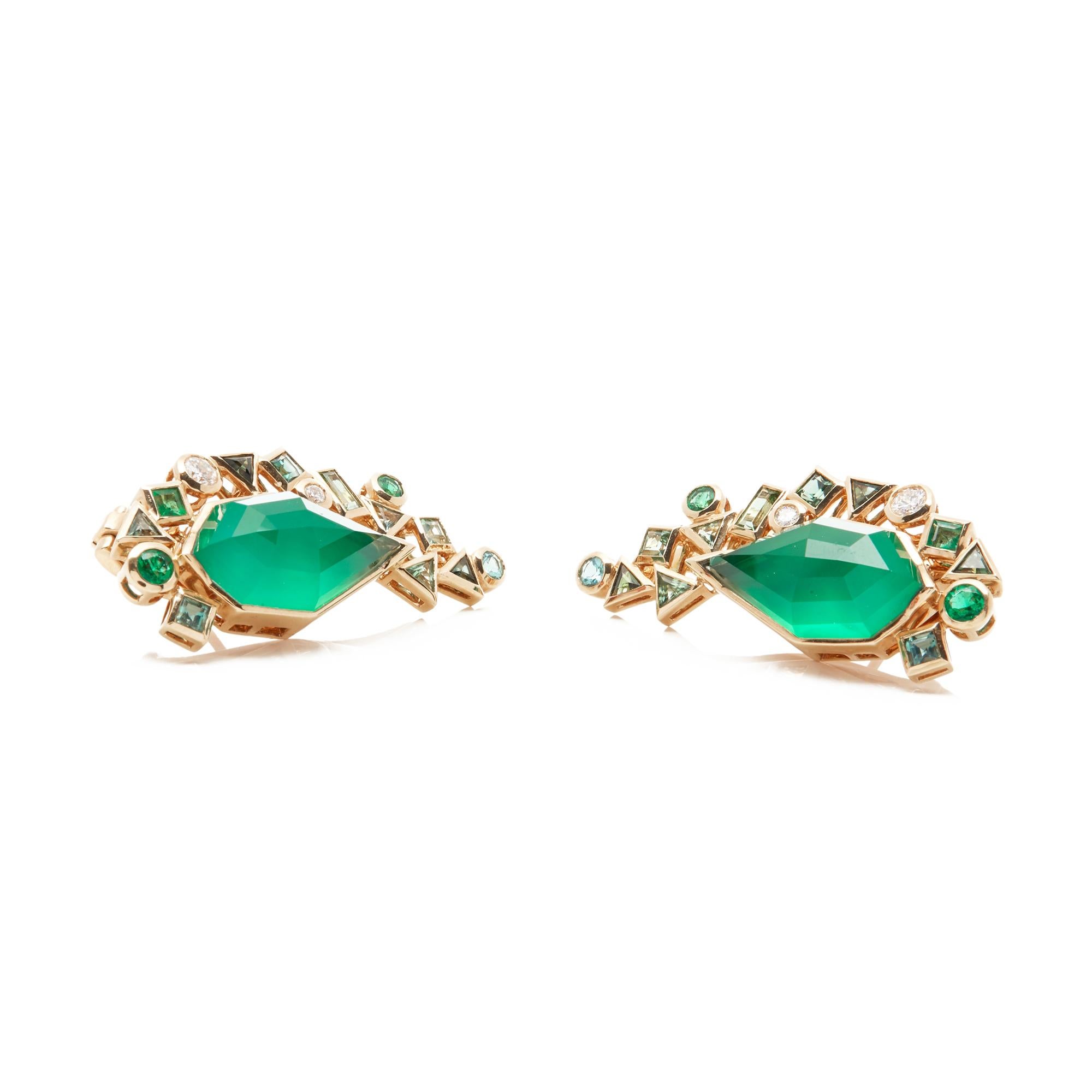 Stephen Webster Green Agate Crystal Haze Gold Struck 18ct Yellow Gold Earrings For Sale 2