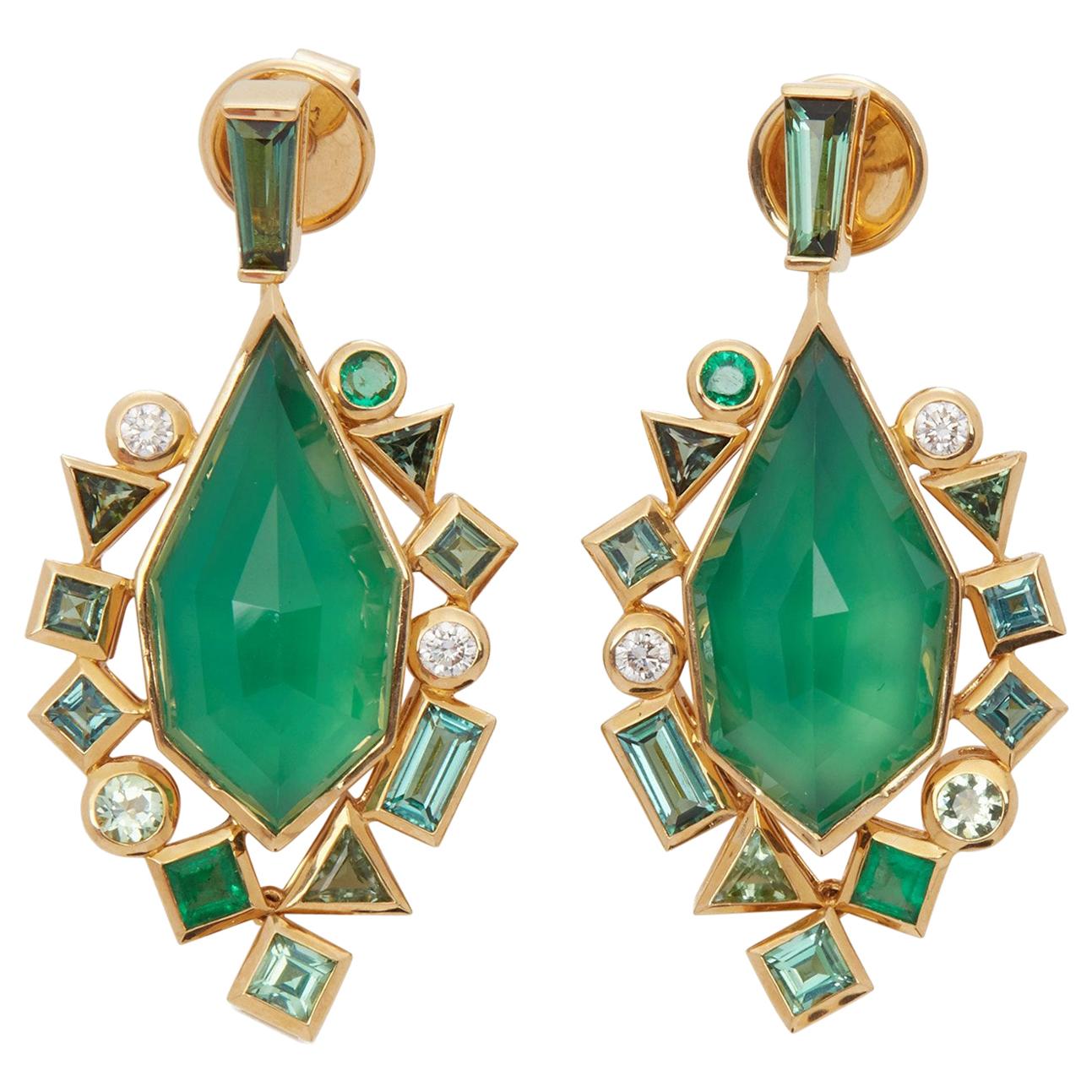 Stephen Webster Green Agate Crystal Haze Gold Struck 18ct Yellow Gold Earrings