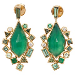 Stephen Webster Green Agate Crystal Haze Gold Struck 18ct Yellow Gold Earrings