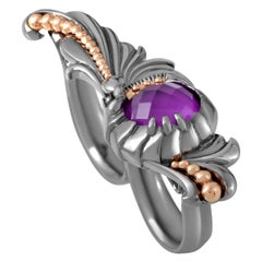 Stephen Webster Jewels Verne Sterling Silver Sugilite and Quartz Two-Finger Ring