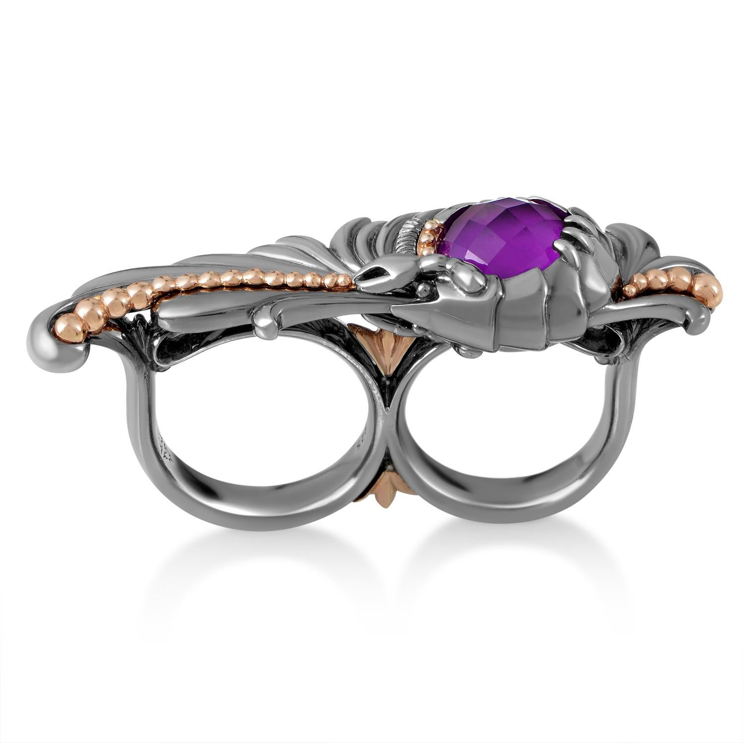 Bold and beautiful are the perfect words to describe this stunning ring from Stephen Webster's 'Jewels Verne' collection. The remarkable ring is made primarily of rhodium-treated sterling silver with rose gold plating. The ring's main attraction