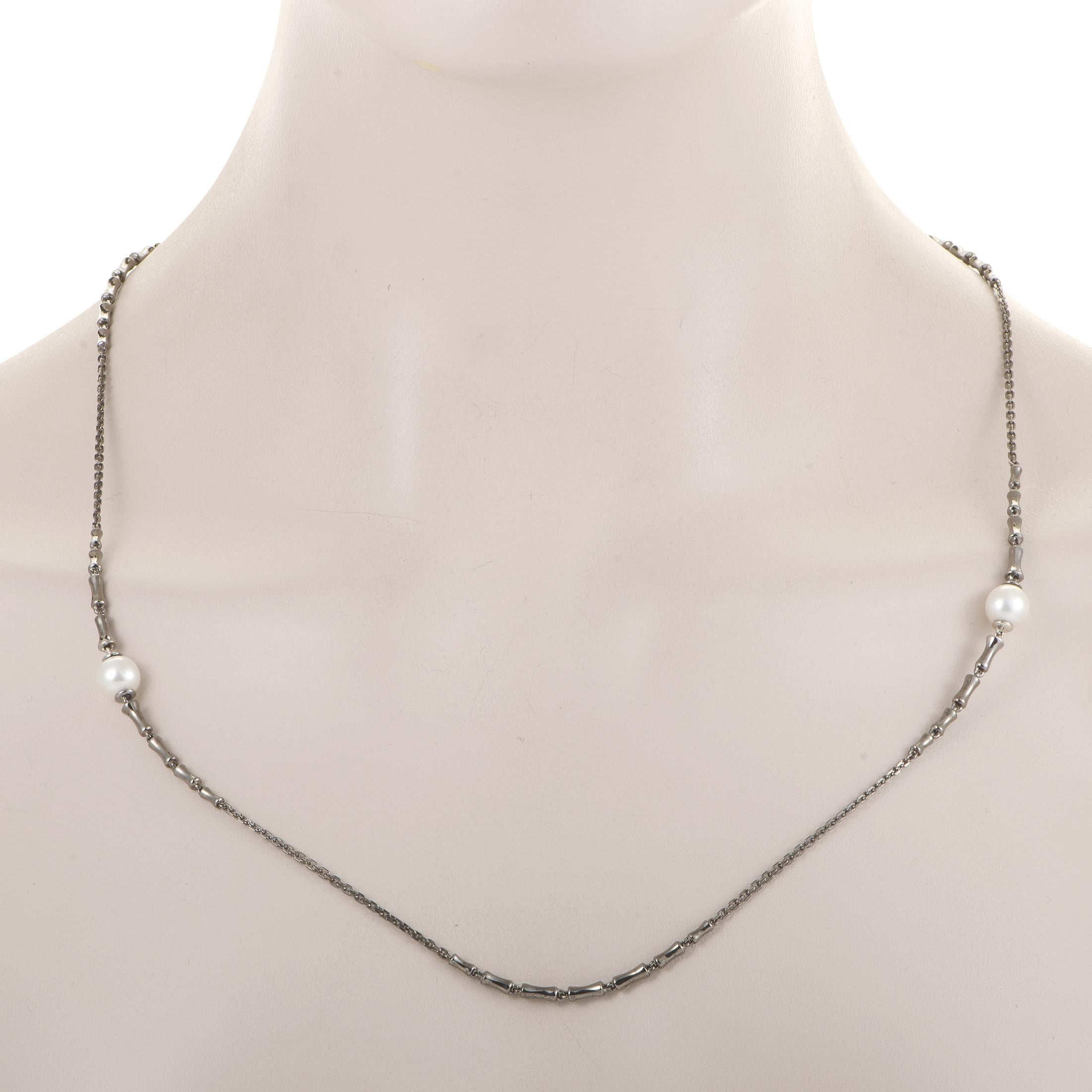 Subtle and elegant, this neat ladies necklace  a Stephen Webster design from the renowned Jewels Verne collection  is made of black rhodium-plated silver that is ingeniously accentuated with lovely pearls, resulting in a striking combination.