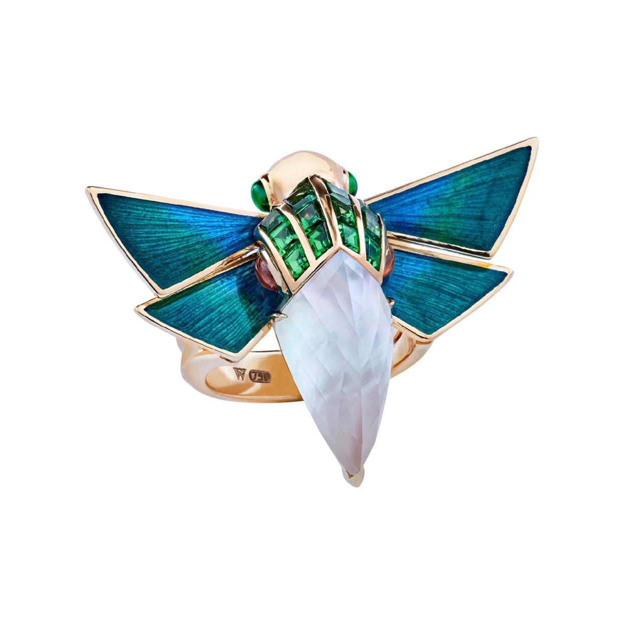 Stephen Webster Jitterbug Cuckoo Bee 18ct Gold and White Mother of Pearl Ring