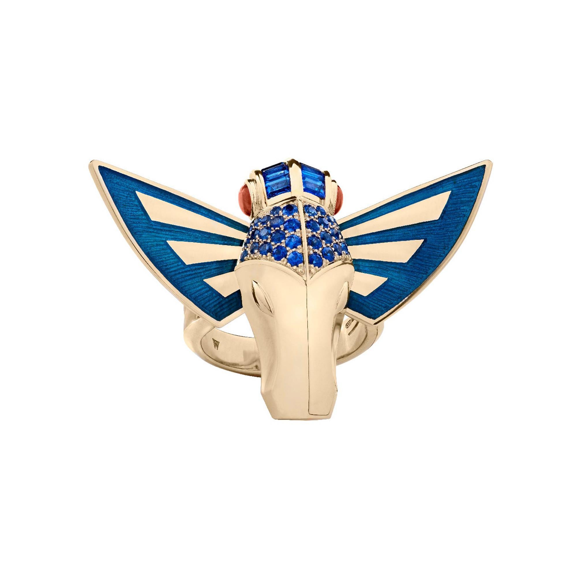 Stephen Webster Jitterbug Horse Fly 18 Carat Gold with Blue Enamel Wings Ring