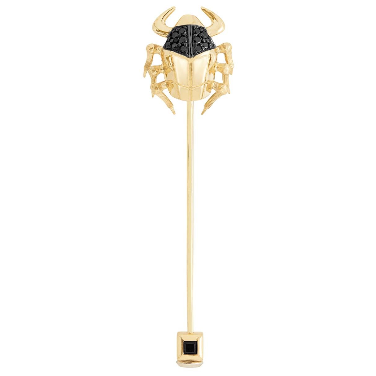 Stephen Webster Jitterbug Toro Beetle 18 Carat Gold and Black Diamond Lapel Pin For Sale