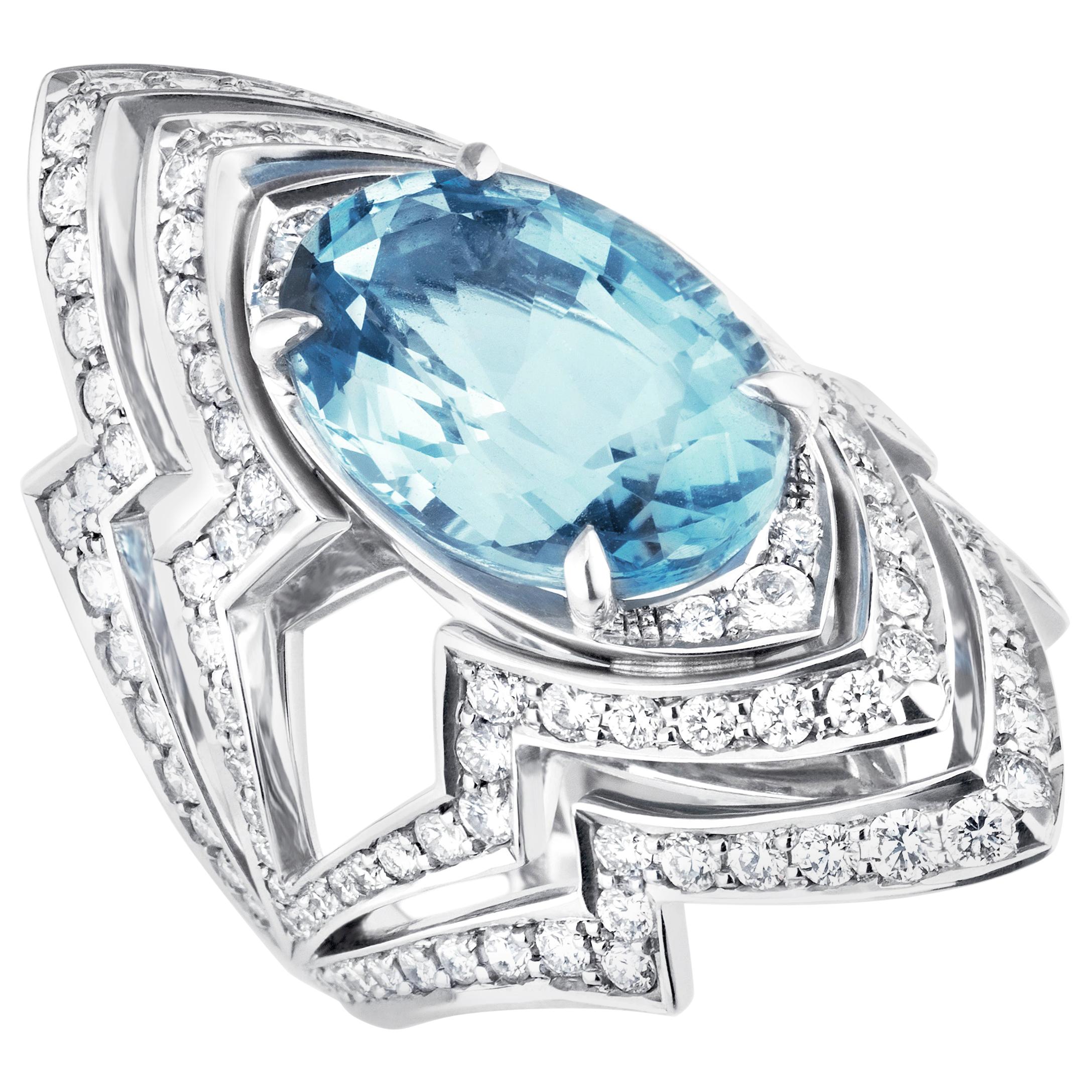 Stephen Webster Lady Stardust 18 Karat White Gold and Aquamarine Couture Ring