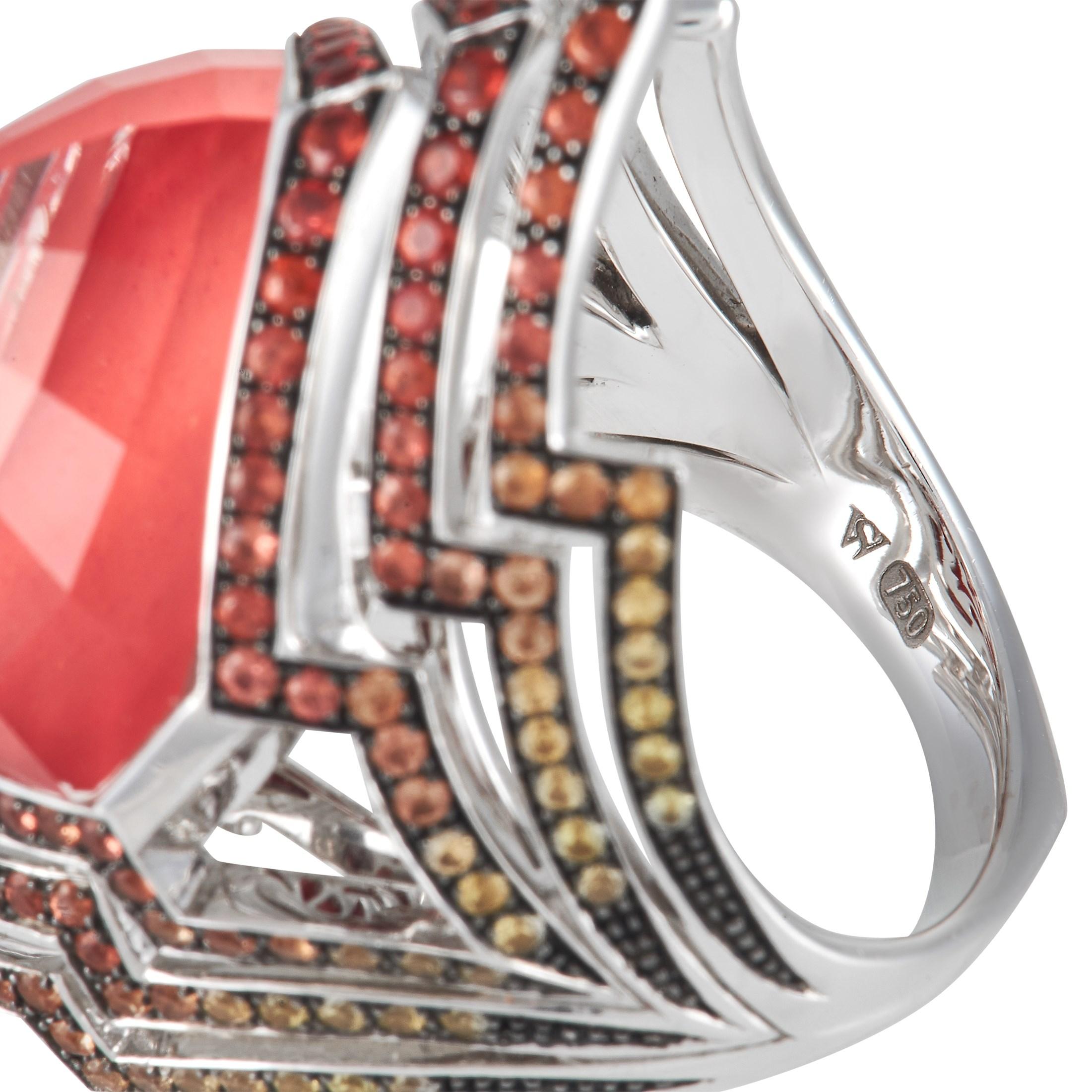 Round Cut Stephen Webster Lady Stardust 18K WG Pink Opal Quartz and Sapphire Zigzag Ring