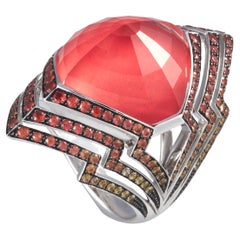 Stephen Webster Lady Stardust 18K WG Pink Opal Quartz and Sapphire Zigzag Ring
