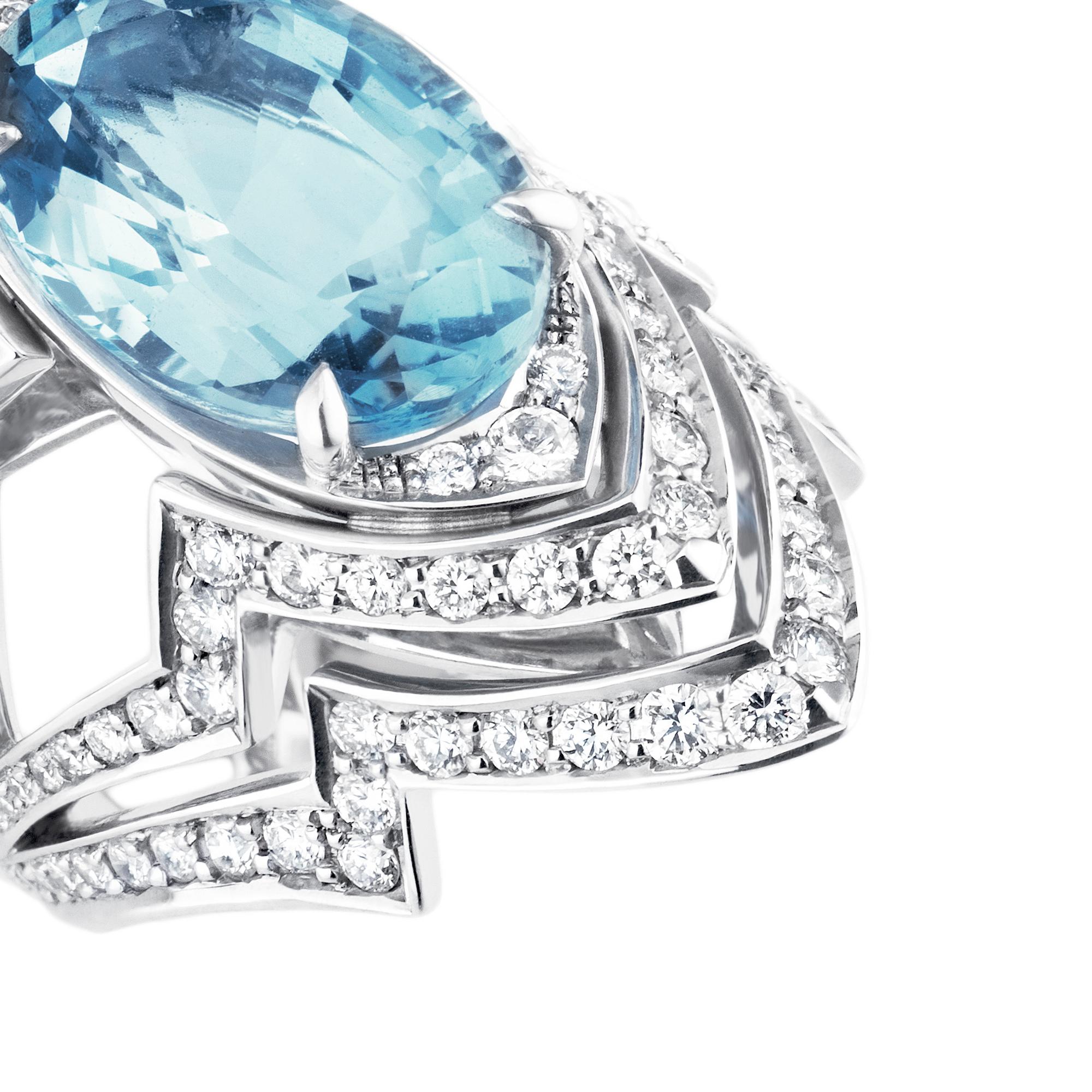 Oval Cut Stephen Webster Lady Stardust 18 Karat White Gold and Aquamarine Couture Ring