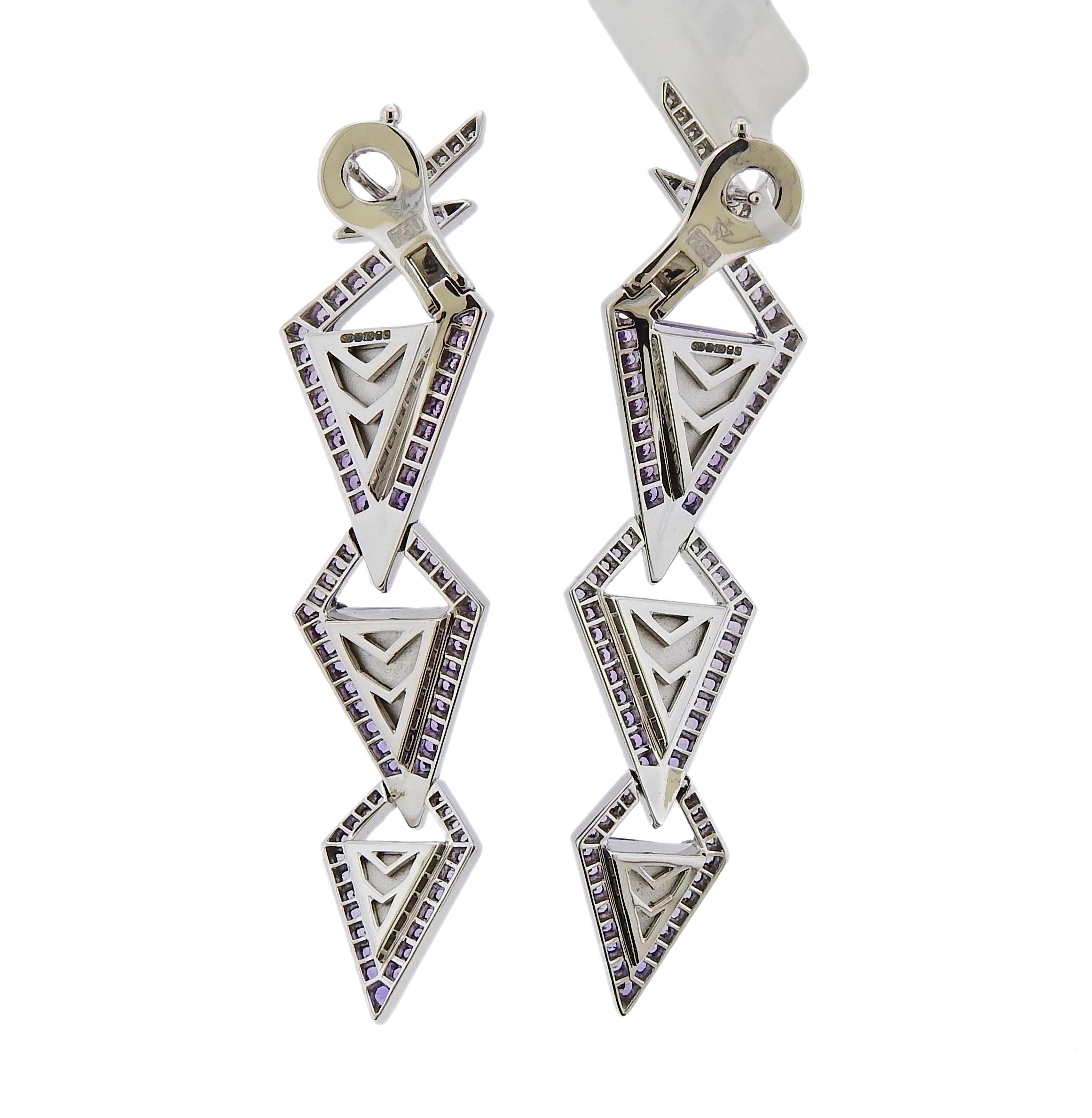 Stephen Webster Lady Stardust Amethyst Sapphire Diamond Earrings In Excellent Condition In Lambertville, NJ