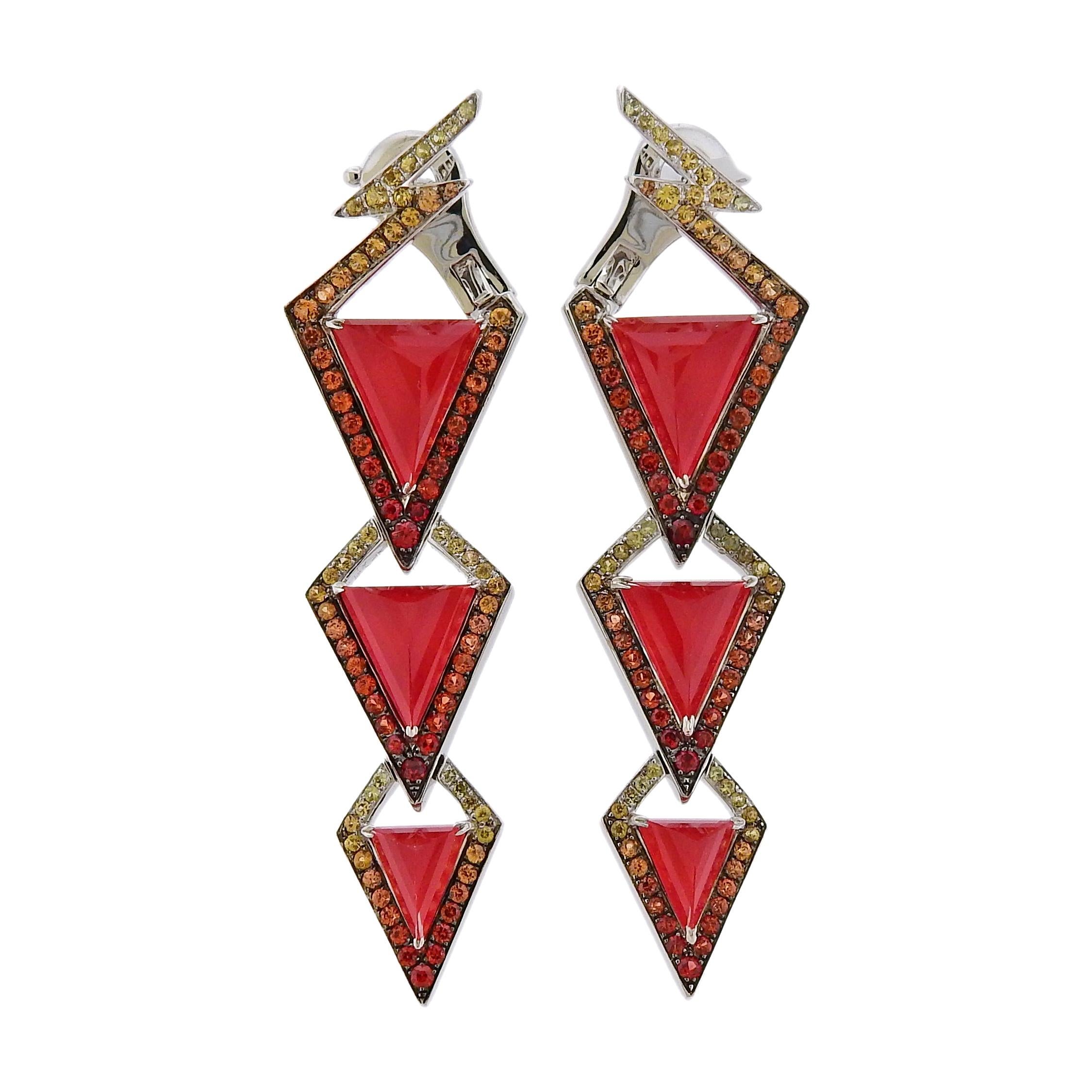 Stephen ster Lady Stardust Coral Sapphire Quartz Gold Earrings For
