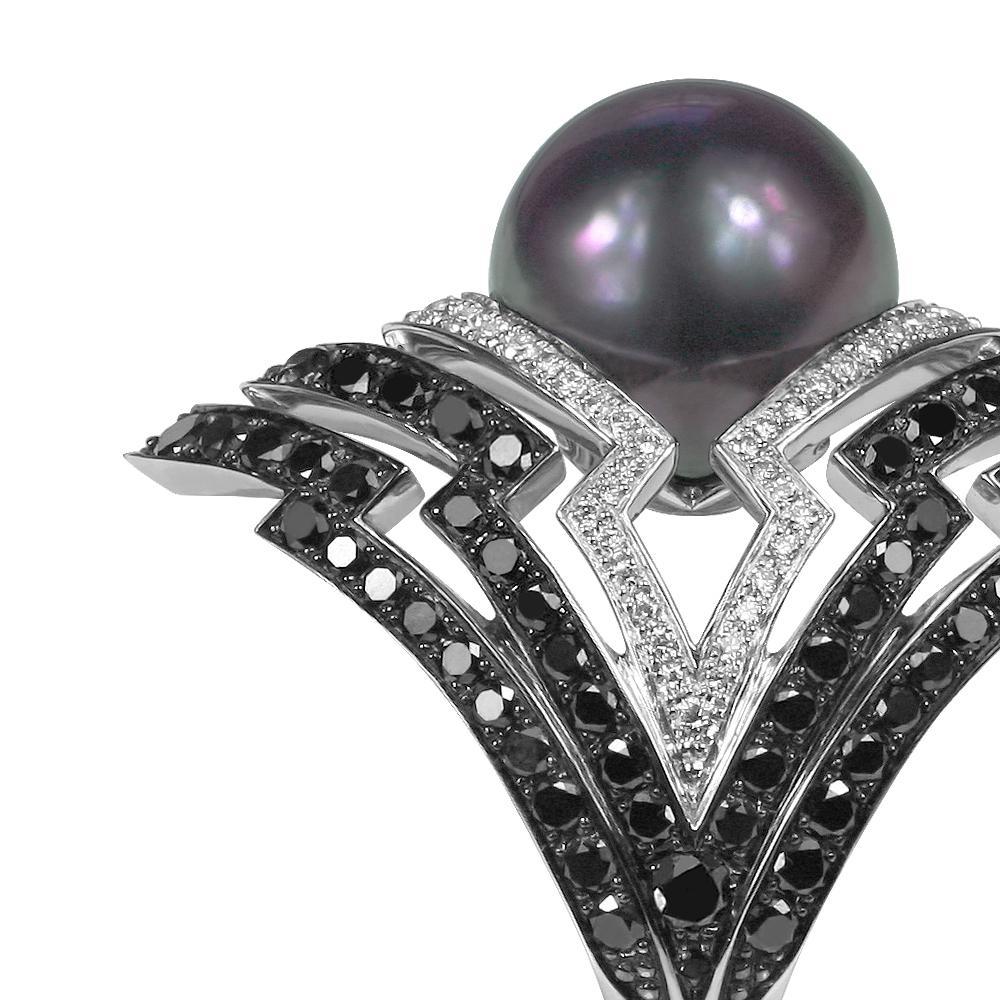 Stephen Webster Lady Stardust Tahitian Pearl, and White and Black Diamond Ring 2