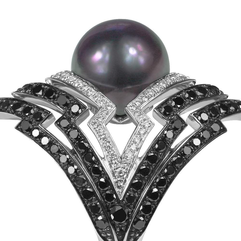 Stephen Webster Lady Stardust Tahitian Pearl, and White and Black Diamond Ring 3
