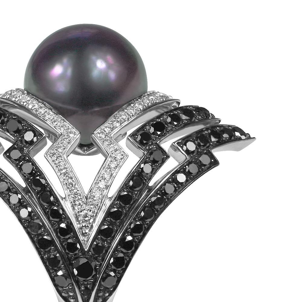 Stephen Webster Lady Stardust Tahitian Pearl, and White and Black Diamond Ring 4