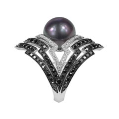 Stephen Webster Lady Stardust Tahitian Pearl, and White and Black Diamond Ring